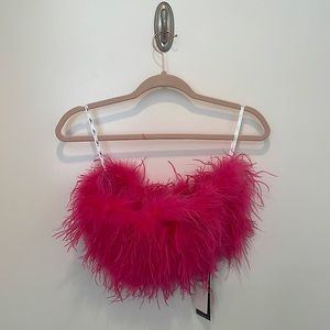 Club L | DREAM DAZE HOT PINK FEATHER BANDEAU CROP TOP | UK 8/US 4